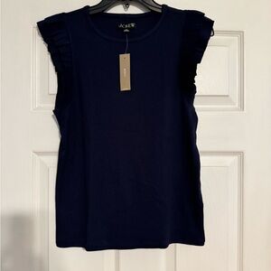 J. Crew Blue Ruffled Sleeveless Muscle Tee